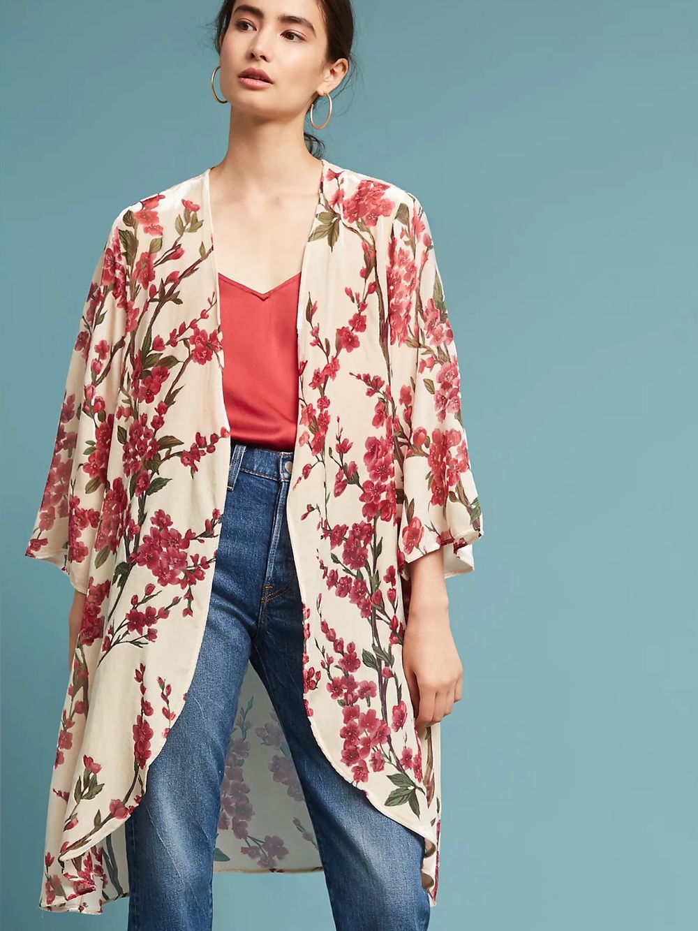 Anthropologie Velvet Cherry Blossom Kimono
